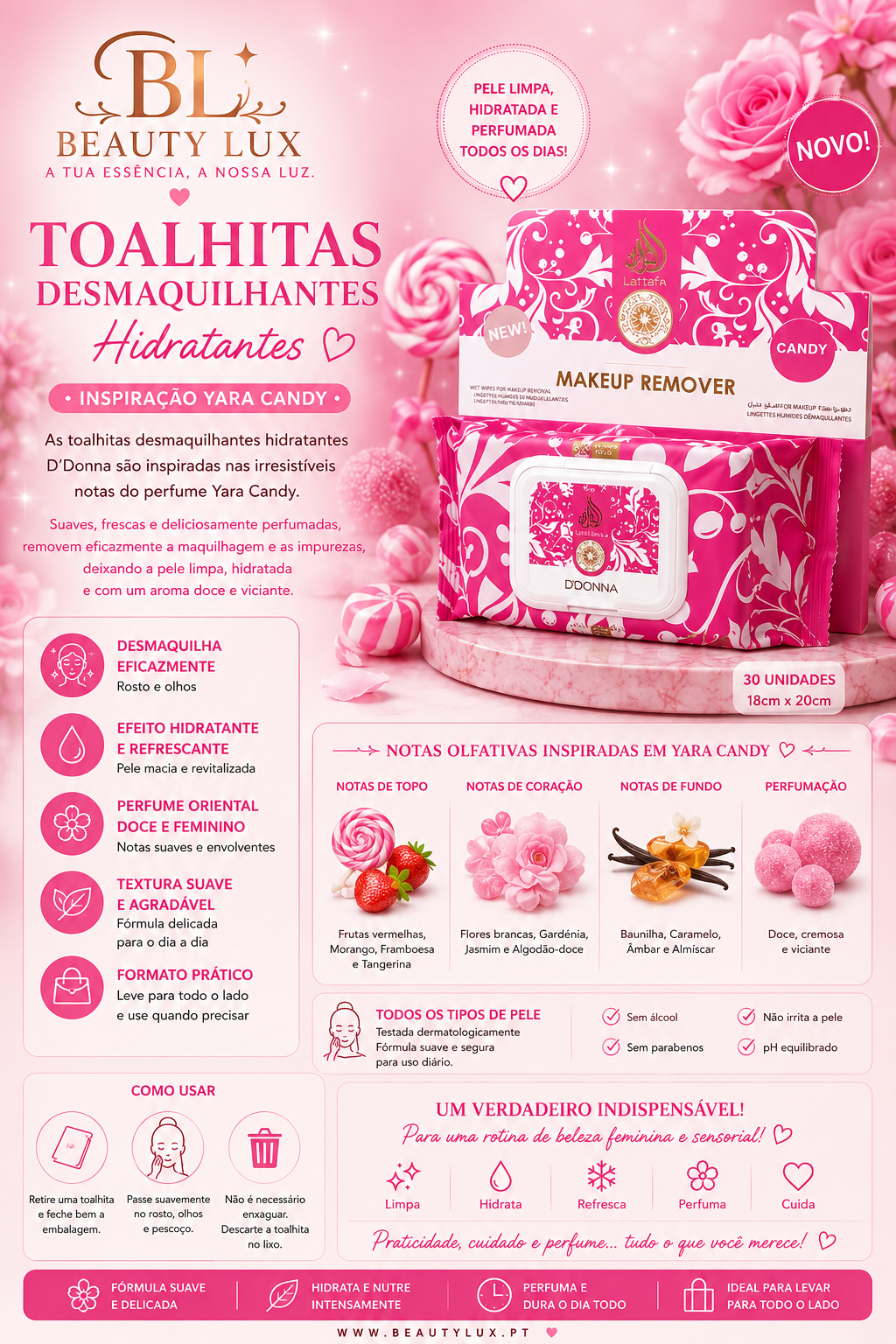 Toalhitas desmaquilhantes Yara Candy