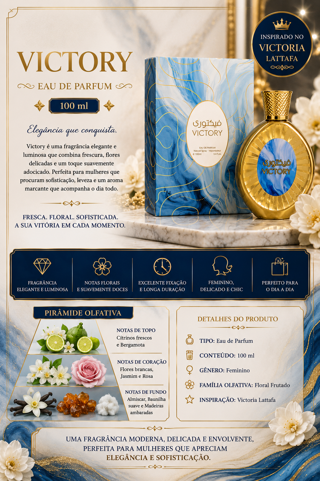 Victory – Eau de Parfum 100 ml ✨
Inspirado no Victoria Lattafa