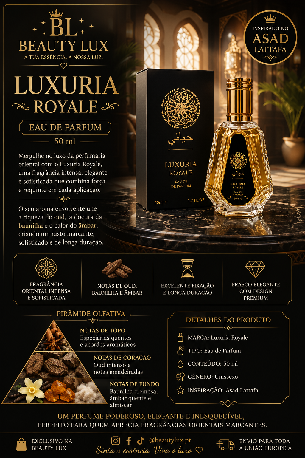 Luxuria Royale Eau de Parfum 50 ml ✨🖤Inspirado no Asad Lattafa