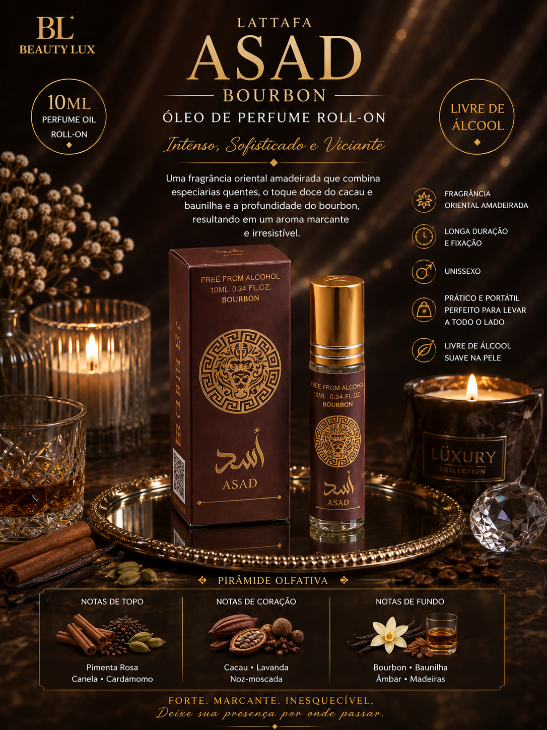 Perfume em Roll On Asad Bourbon 10 ML Lattafa