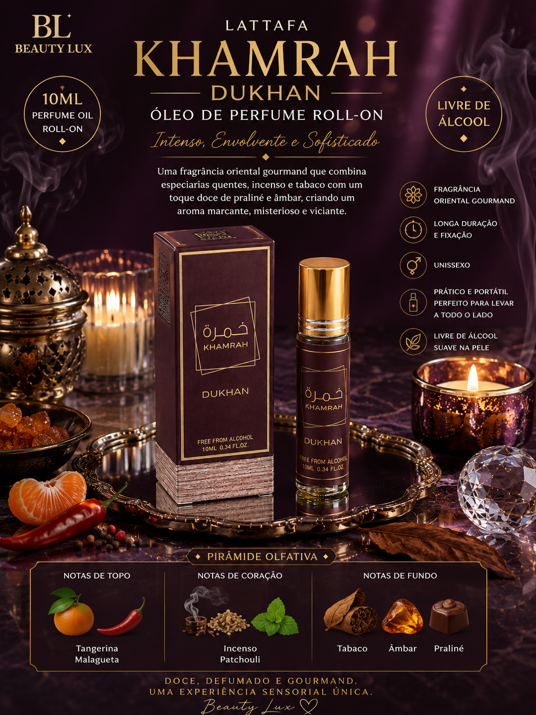 Perfume em Roll On Khamrah Dukhan 10 ML Lattafa