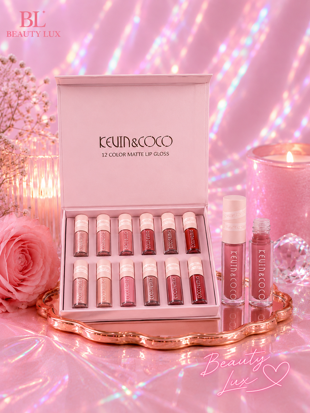 Coffret de Gloss Kevin & Coco – 12 Cores Matte 💖✨
