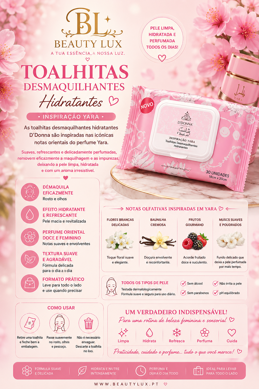 Toalhitas desmaquilhantes Yara