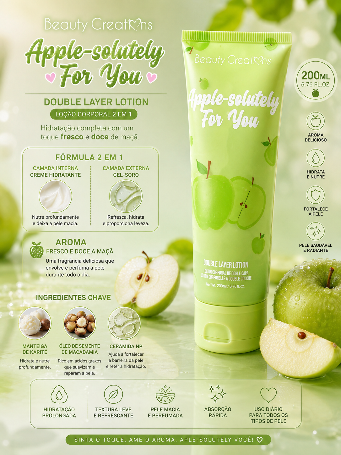 Loção corporal Beauty Creations Sweet Dose Double Layer Lotion na fragrância "Apple-solutely For You"