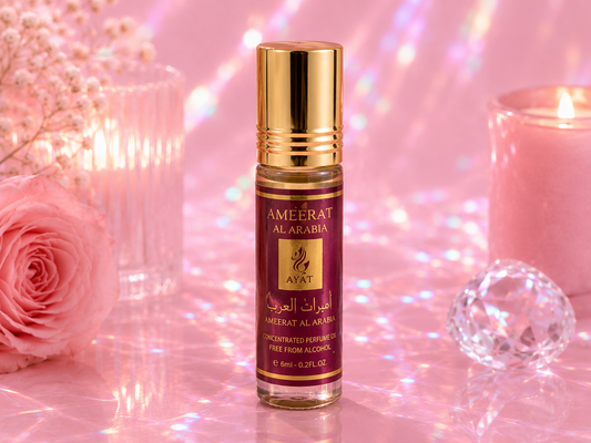 Óleo perfumado roll-on Ameerat Al Arabia da marca Ayat Perfumes.