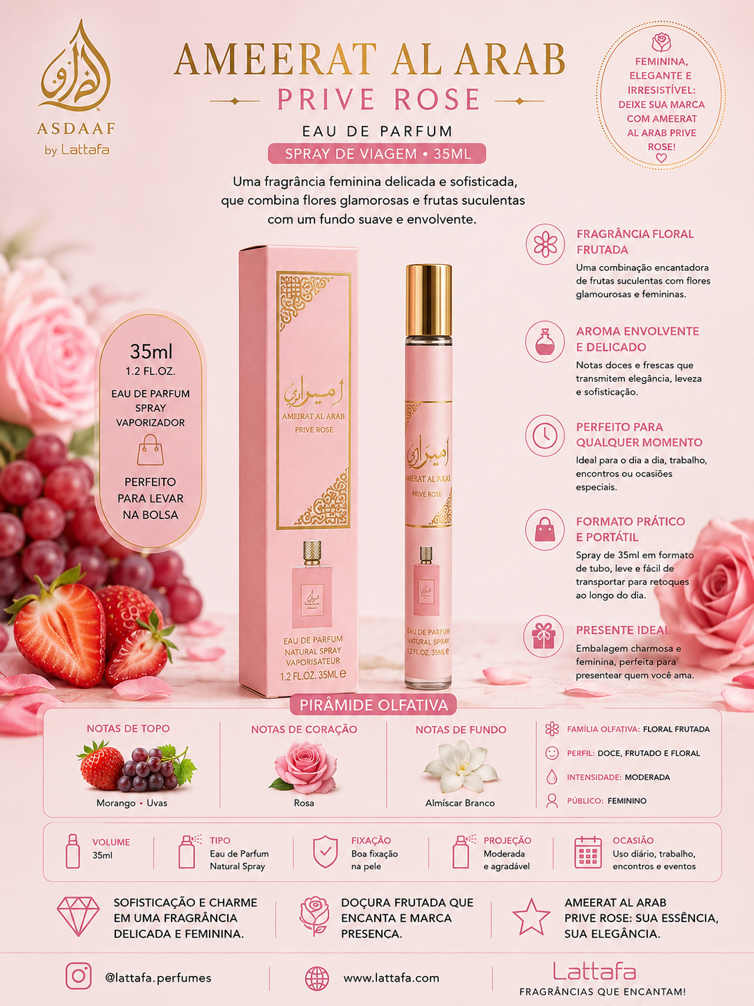 Perfume 35 ML Ameerat Al Arab Rose Privé Lattafa